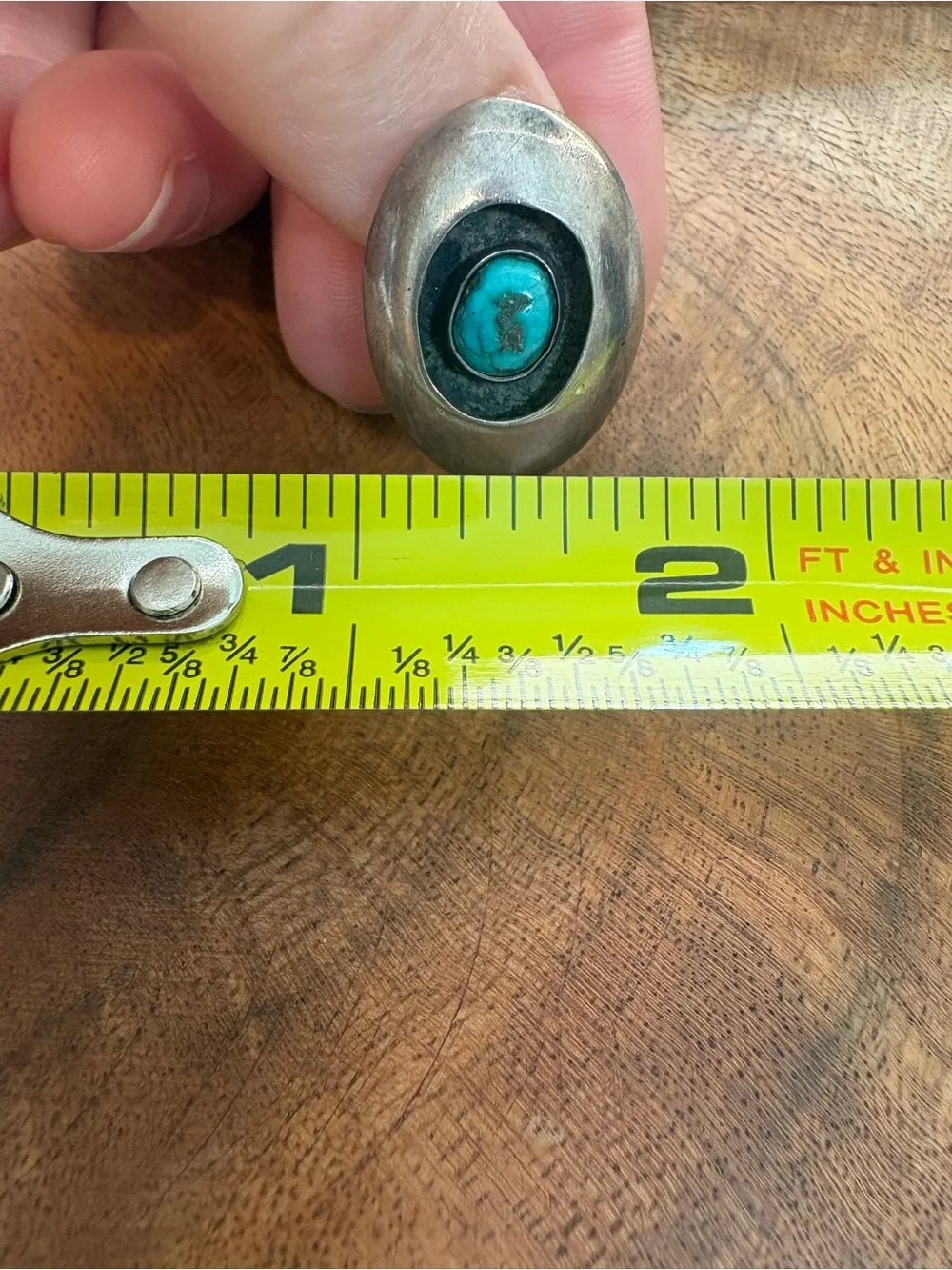 Vintage Silver Ring with Turquoise Oval Stone - Size 3.5